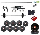 30 Kg Home gym Rubber Plates + 3 Rods Sets + Gloves.